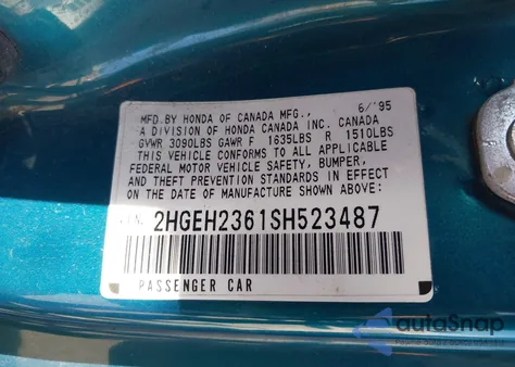 1995 Honda Civic Dx z USA, uszkodzony, nr VIN 2HGEH2361SH523487